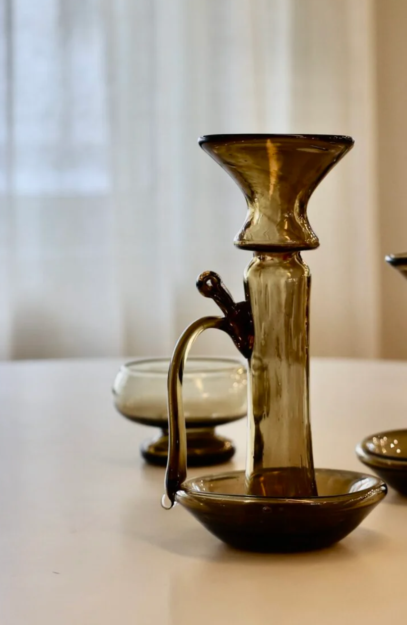 Hand Blown Glass Candle Holder - Smoke