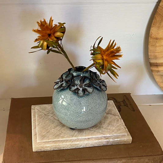 Blue Bud Vase with Floral Accent