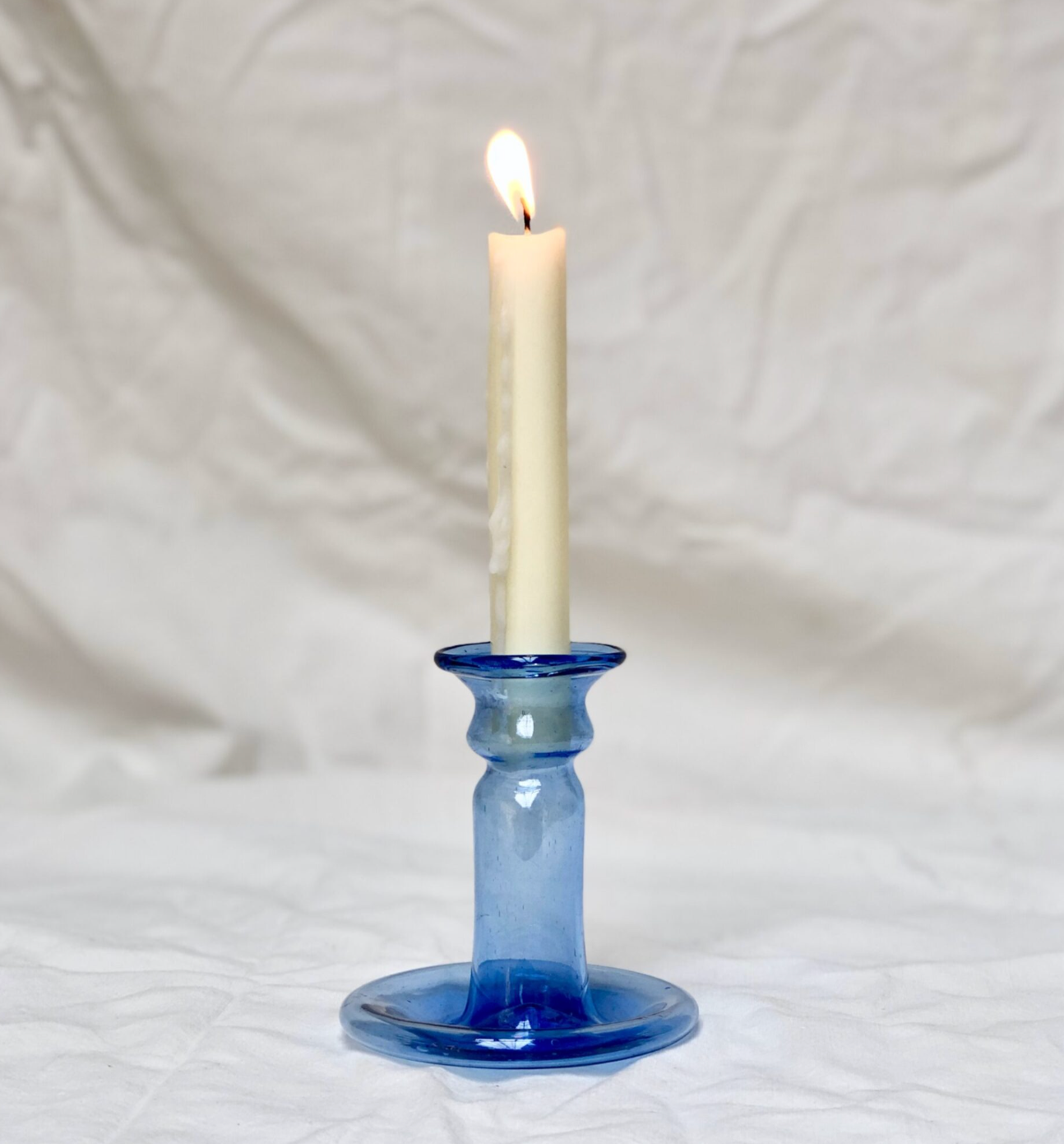 Blown Glass Candle Holder - Light Blue