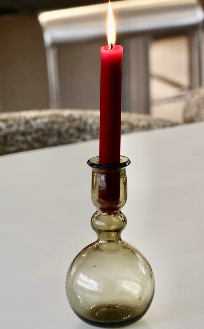 Hand Blown Glass Candle Holder - Smoke