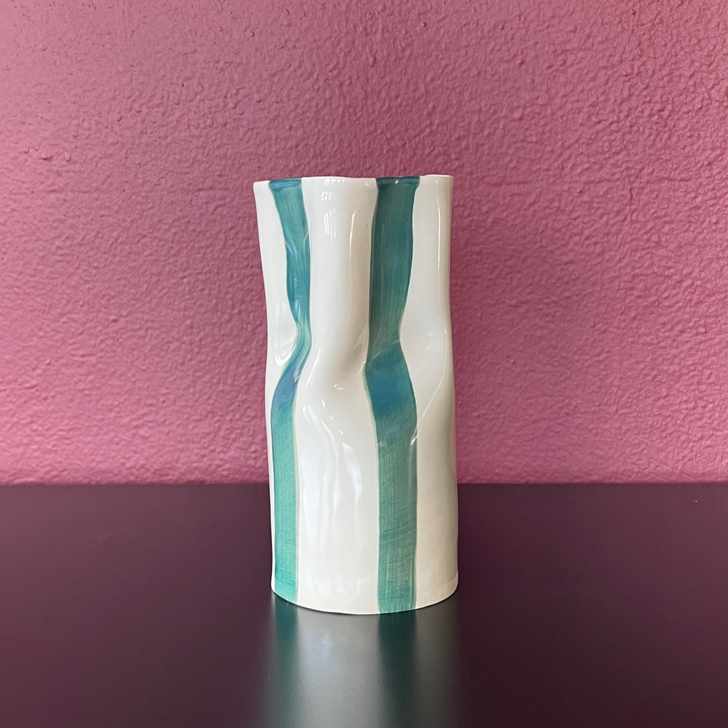 Ceramic Vase with Forest Green Stripes