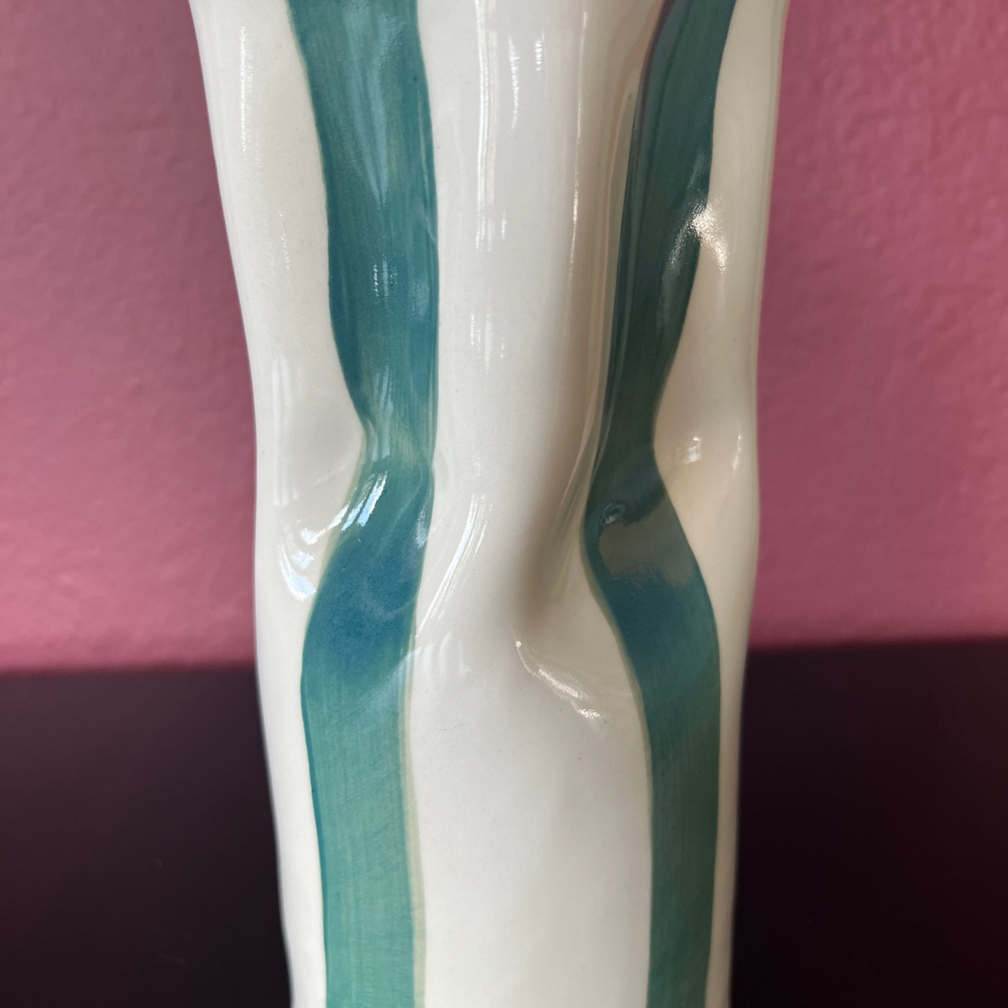 Ceramic Vase with Forest Green Stripes