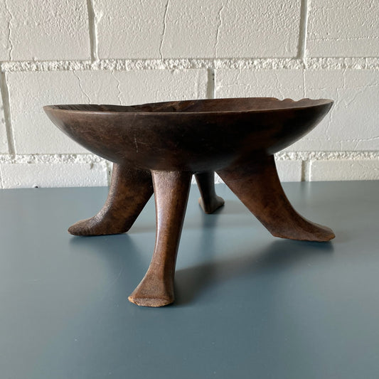 Hand Carved Wooden Footed Bowl