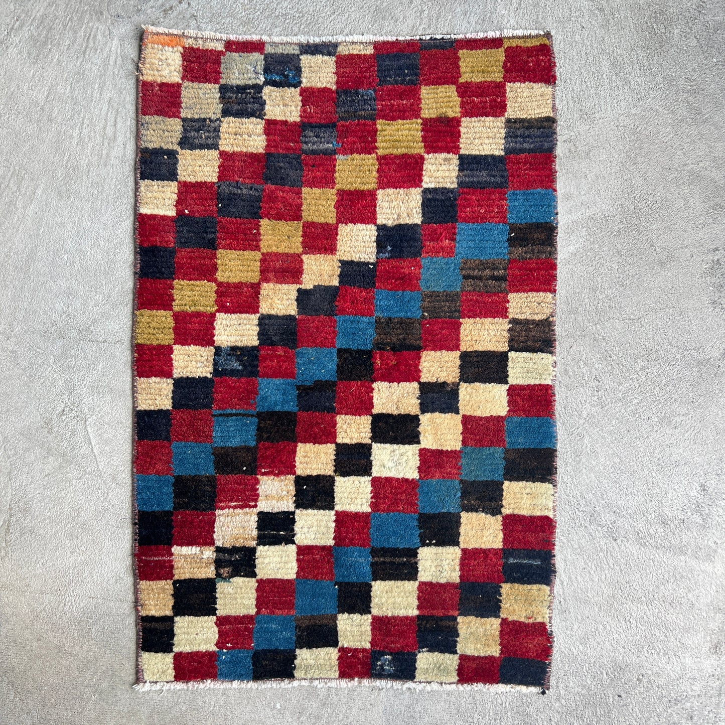 Checkered Vintage Turkish Rug