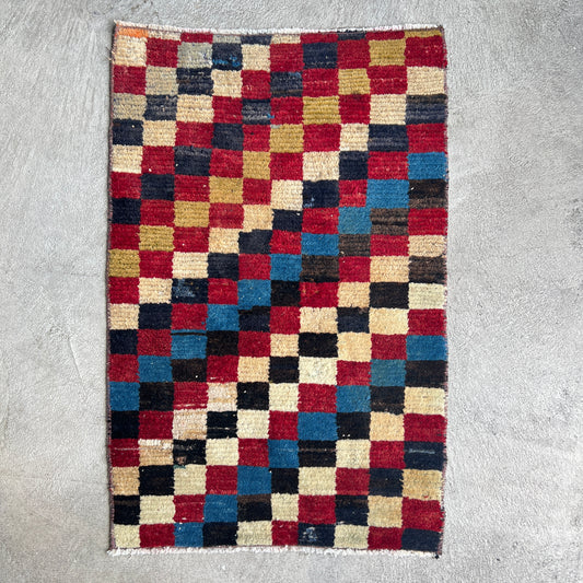 Checkered Vintage Turkish Rug