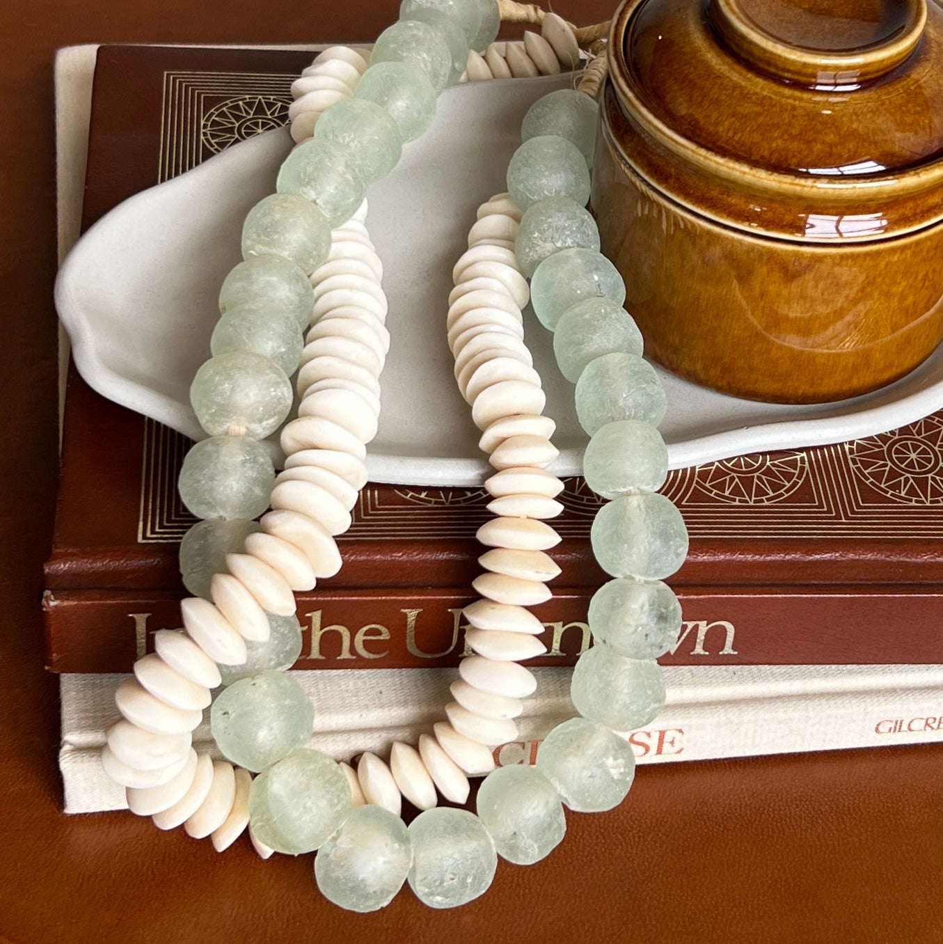 African Handmade Glass Beads in Seafoam