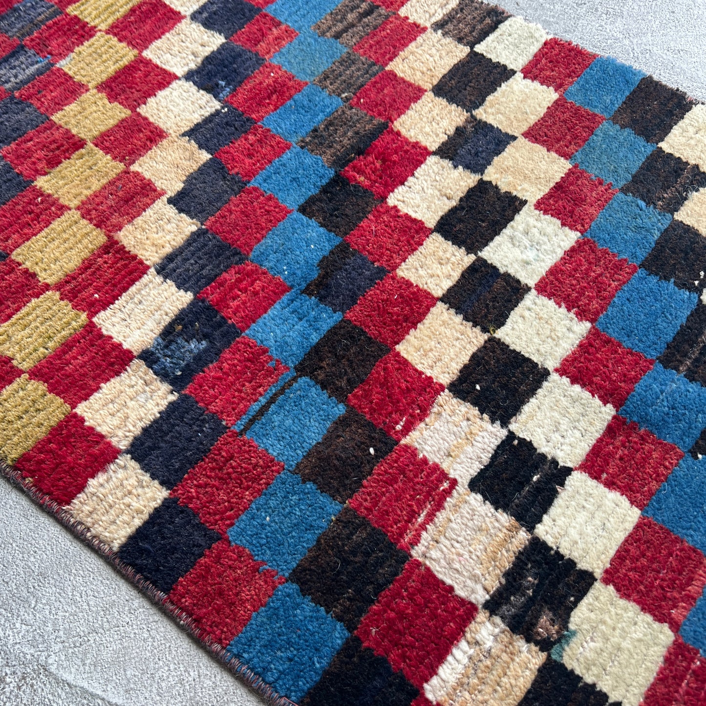 Checkered Vintage Turkish Rug