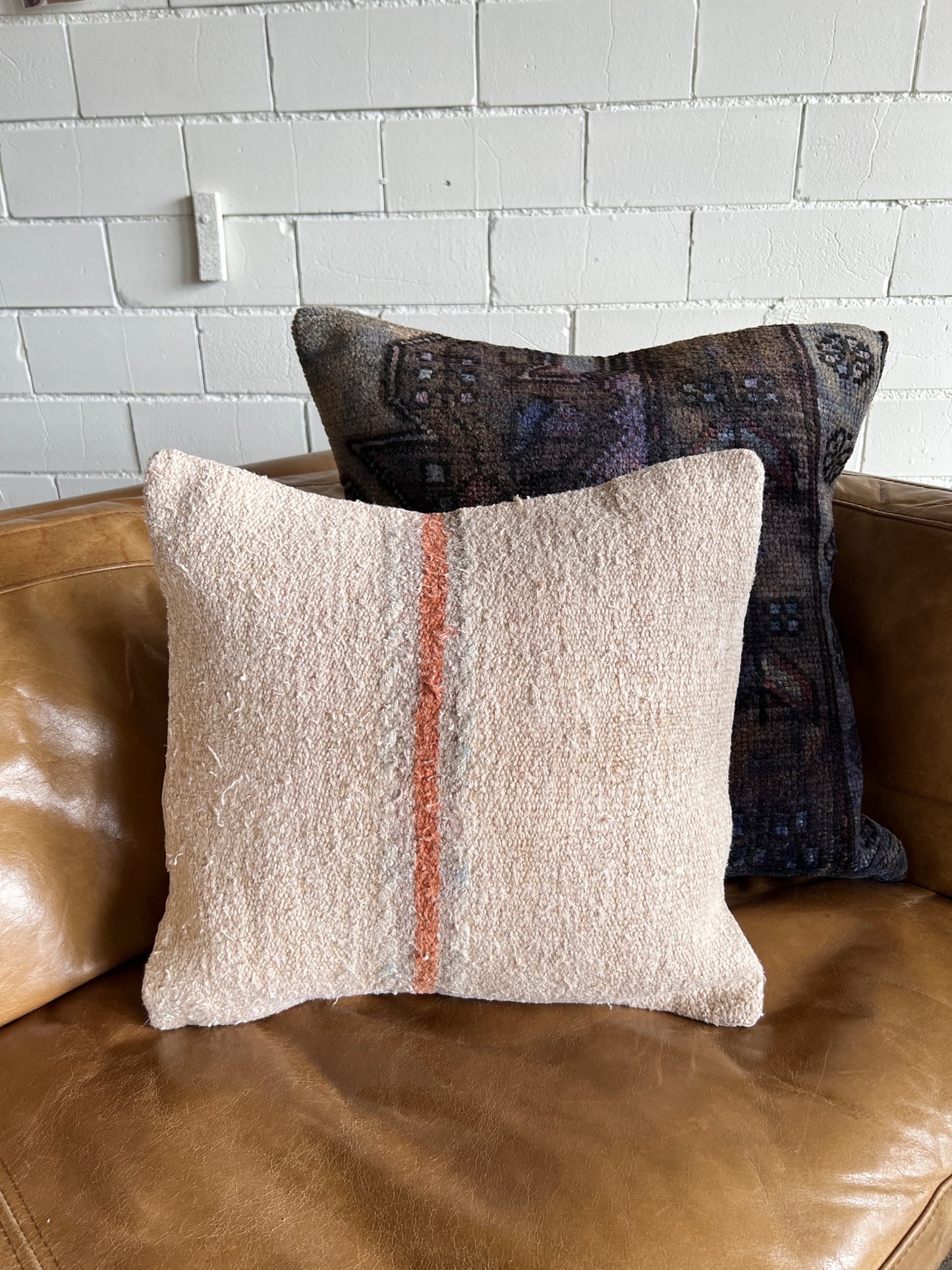 Neutral Race-Striped Vintage Kilim Pillow Cover