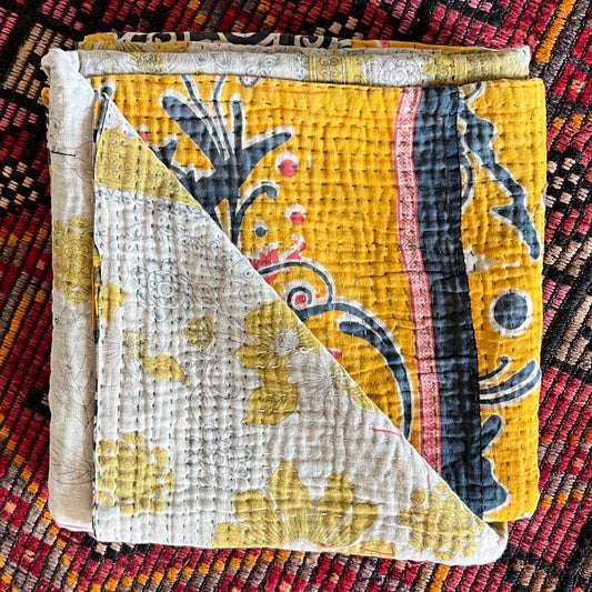 Yellow Authentic African Kantha Quilt